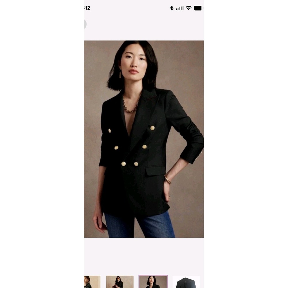 Banana Republic Captain's Blazer Gold Buttons Double Breasted Sz 12 Black Blazer